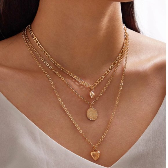 Jewelry - !5 for $25 Gold Color Layered Heart Charm Necklace